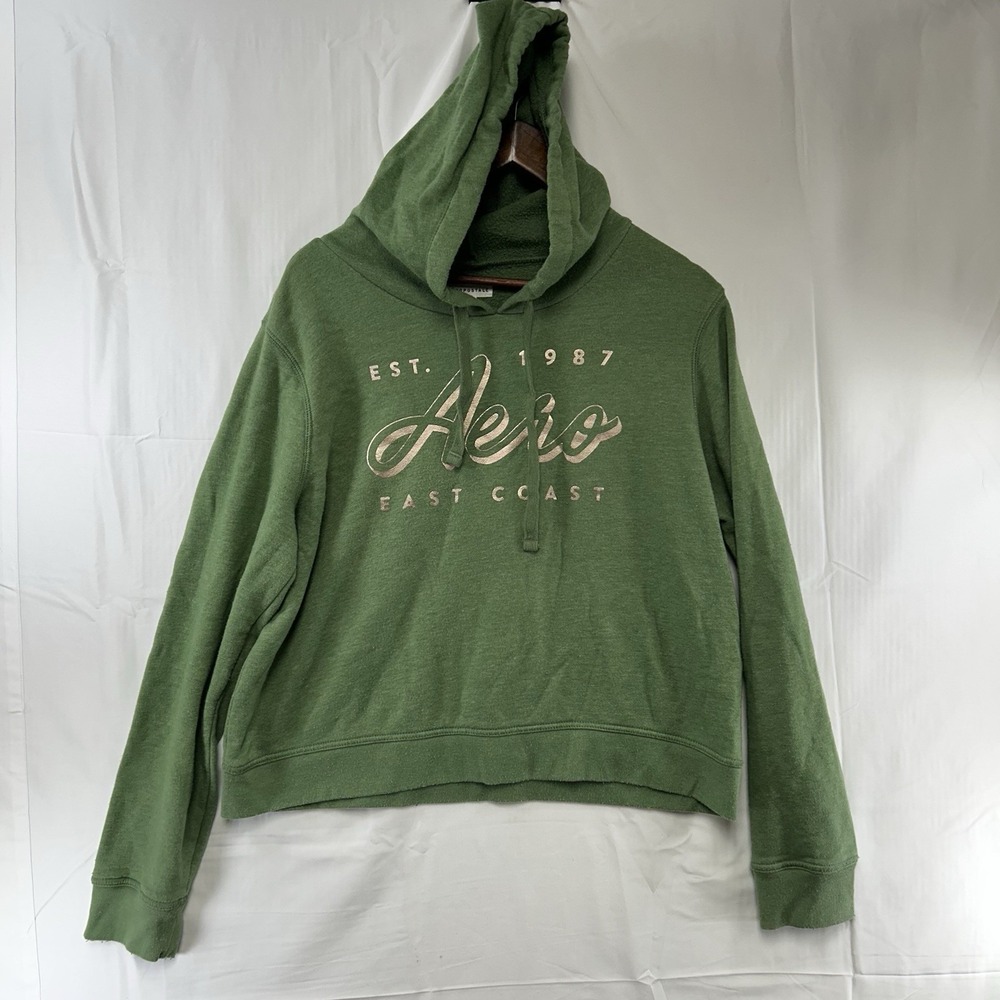 Aéropostale Women's XL Green Pullover Hoodie Fleece Cotton Blend Graphic Logo